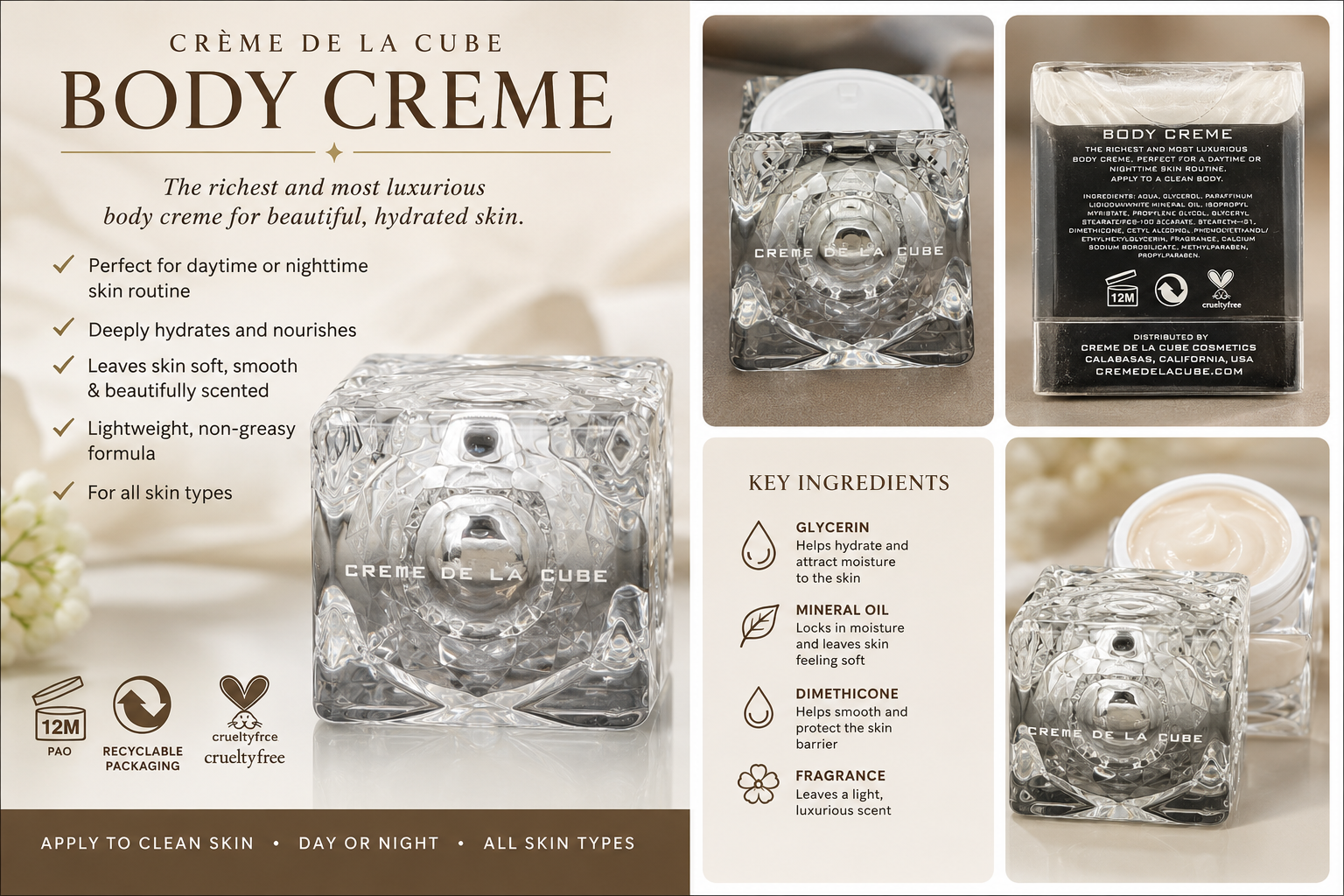 Crème de la Cube Luxury Body Crème | Deep Hydration | 1.7 oz (50 mL)